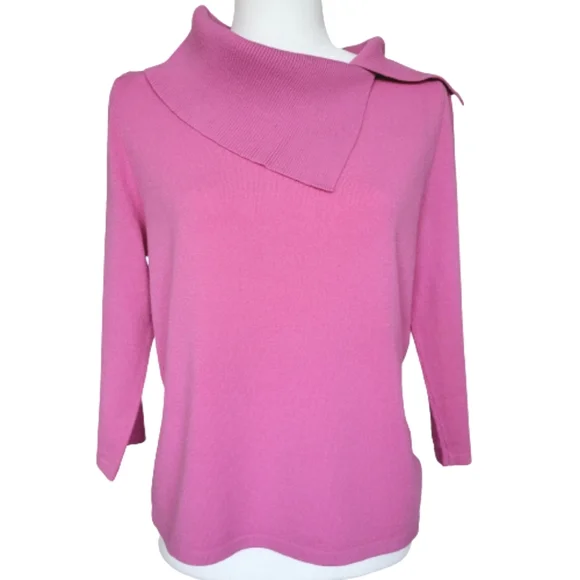 Pink Poodle Vintage Pink Knit Sweater Top Split Cowl Neckline 3/4 Sleeve Sz. L/M - Picture 1 of 13